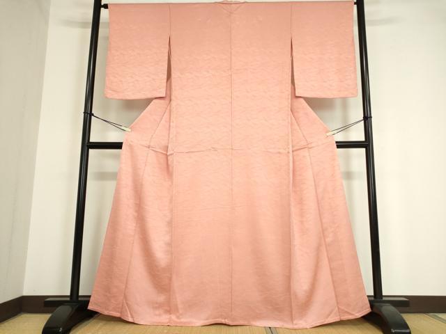 平和屋着物▽上質な色無地 単衣 立波地紋 薄紅色 正絹 逸品 DAAV5533az