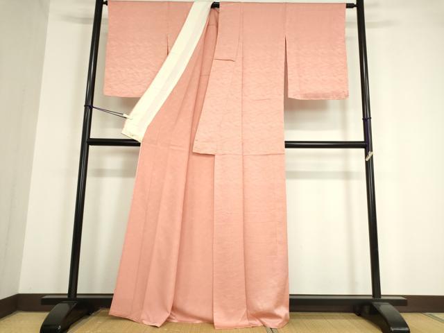 平和屋着物▽上質な色無地 単衣 立波地紋 薄紅色 正絹 逸品 DAAV5533az