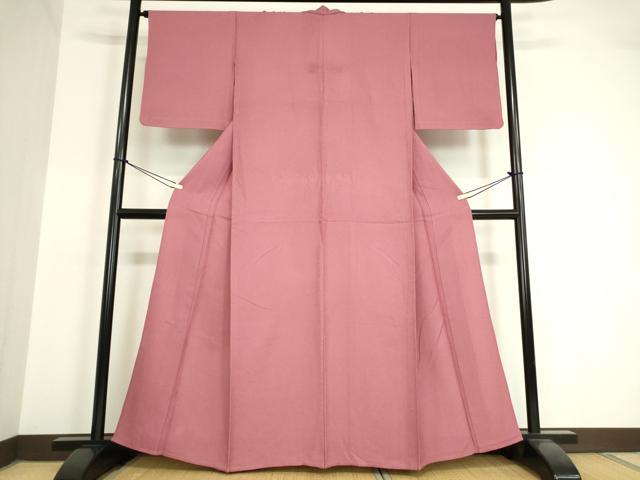 平和屋着物▽上質な色無地 単衣 霞地紋 長春色 正絹 逸品 DAAV5539az