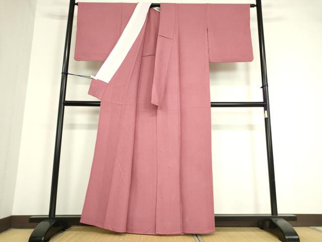 平和屋着物▽上質な色無地 単衣 霞地紋 長春色 正絹 逸品 DAAV5539az