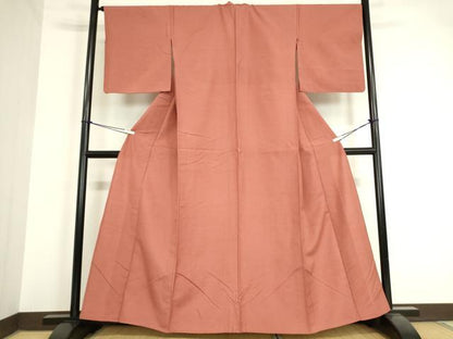 平和屋着物▽結城紬 単衣 真赭色 正絹 逸品 DAAV5542az