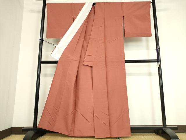 平和屋着物▽結城紬 単衣 真赭色 正絹 逸品 DAAV5542az
