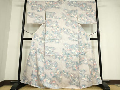 平和屋着物▽上質な小紋　単衣　草花文　正絹　逸品　DAAV5543az