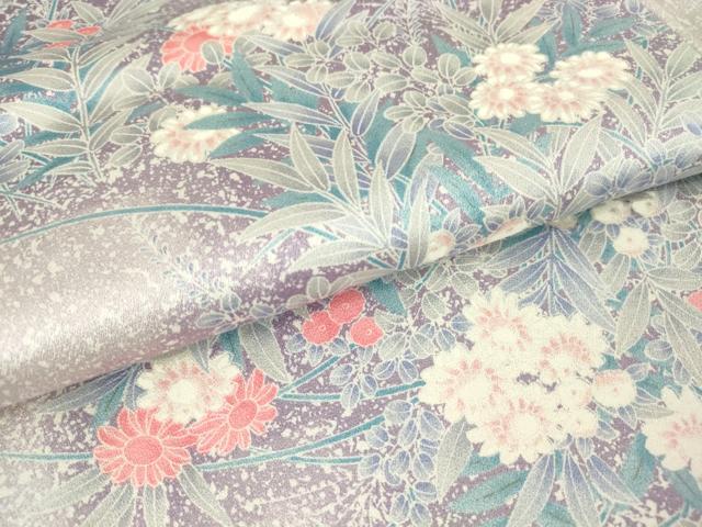 平和屋着物▽上質な小紋　単衣　草花文　正絹　逸品　DAAV5543az
