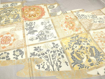 平和屋着物▽豪華色留袖 単衣 駒刺繍 正倉院天井花文 金彩 正絹 逸品 DAAV5544az