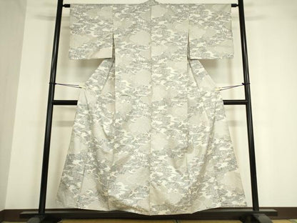 平和屋着物▽本場染大島紬　単衣　雲取り風景文　正絹　逸品　DAAV5549az