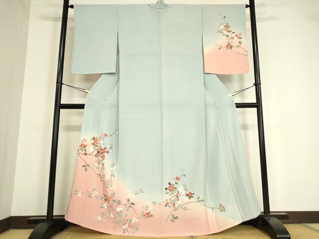 平和屋着物▽訪問着　単衣　友禅　束ね熨斗花文　暈し染め　正絹　逸品　DAAV5553az
