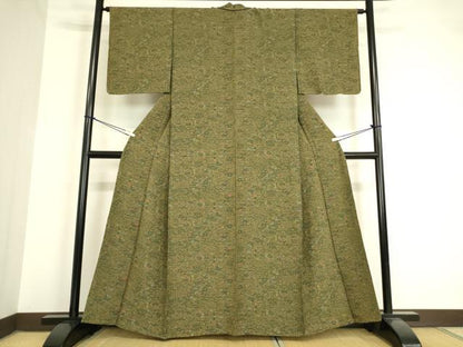 平和屋着物▽上質な小紋　単衣　型染め　風景花文　正絹　逸品　未使用　DAAV5554az