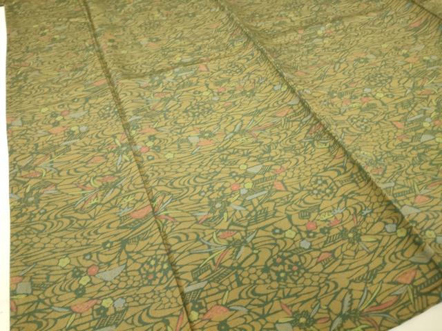 平和屋着物▽上質な小紋　単衣　型染め　風景花文　正絹　逸品　未使用　DAAV5554az