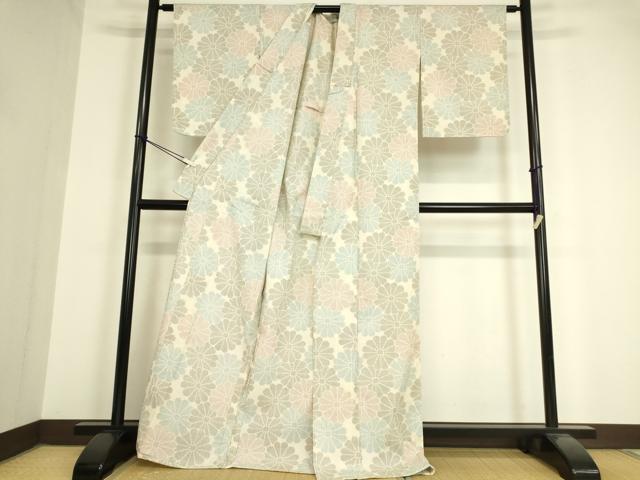 平和屋着物▽本塩沢 単衣 菊尽くし 正絹 逸品 DAAV5555az