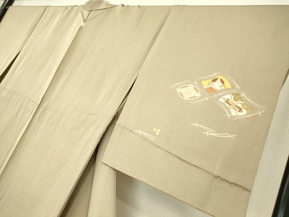 平和屋着物▽銀座きしや　訪問着　単衣　駒刺繍　宝尽くし零れ松葉文　金彩　正絹　逸品　DAAV5556az