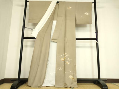 平和屋着物▽銀座きしや　訪問着　単衣　駒刺繍　宝尽くし零れ松葉文　金彩　正絹　逸品　DAAV5556az