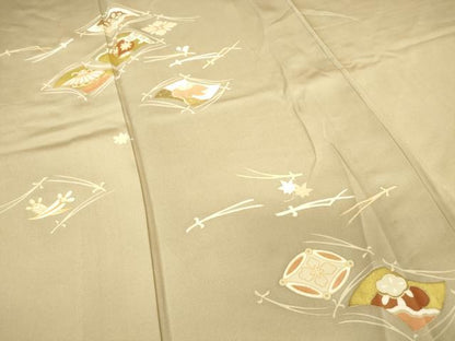 平和屋着物▽銀座きしや　訪問着　単衣　駒刺繍　宝尽くし零れ松葉文　金彩　正絹　逸品　DAAV5556az