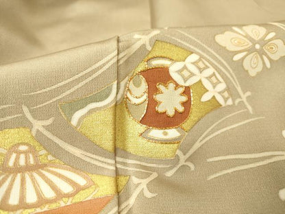 平和屋着物▽銀座きしや　訪問着　単衣　駒刺繍　宝尽くし零れ松葉文　金彩　正絹　逸品　DAAV5556az