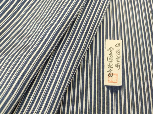 平和屋着物▽江戸小紋 単衣 作家物 伊勢型彫 子持ち縞 正絹 逸品 DAAV5558az