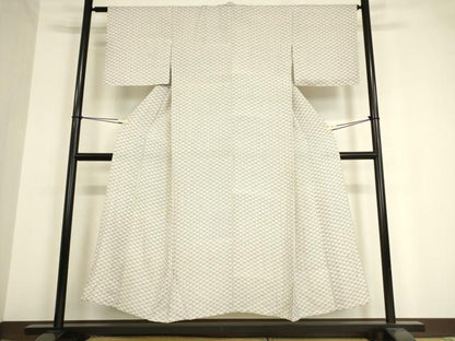 平和屋着物▽上質な小紋 単衣 松皮菱麻の葉文 正絹 逸品 DAAV5561az
