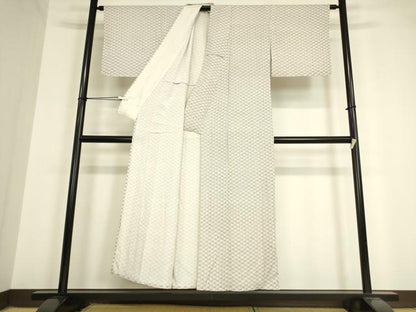 平和屋着物▽上質な小紋 単衣 松皮菱麻の葉文 正絹 逸品 DAAV5561az
