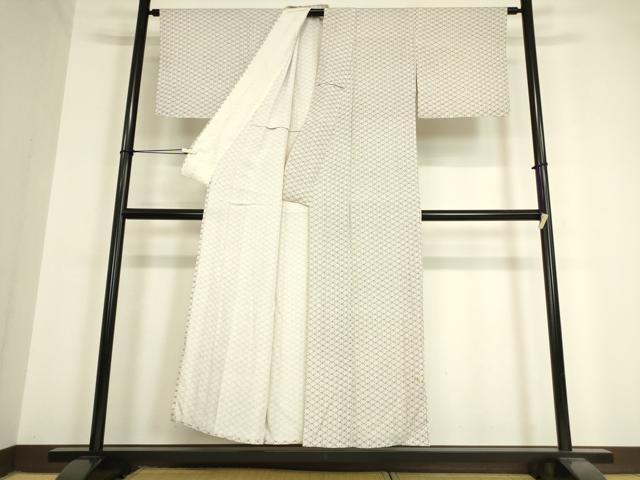 平和屋着物▽上質な小紋 単衣 松皮菱麻の葉文 正絹 逸品 DAAV5561az