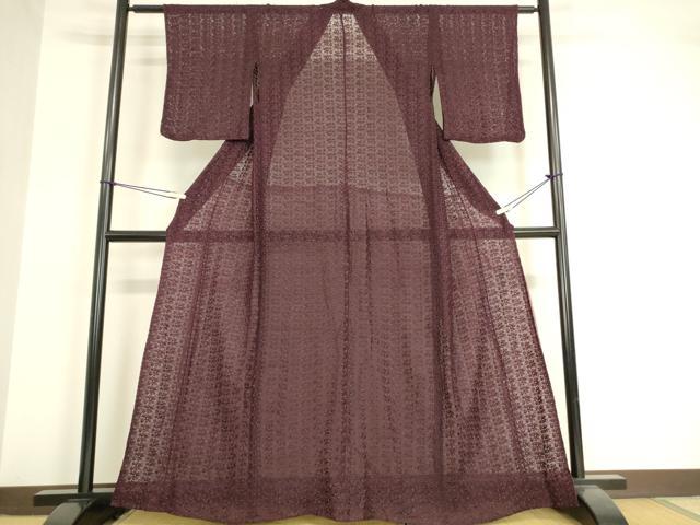 平和屋着物＊夏物 小紋 総レース 花繋ぎ 黒鳶色 逸品 DAAV5562az