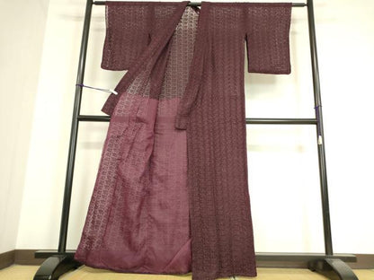 平和屋着物＊夏物 小紋 総レース 花繋ぎ 黒鳶色 逸品 DAAV5562az