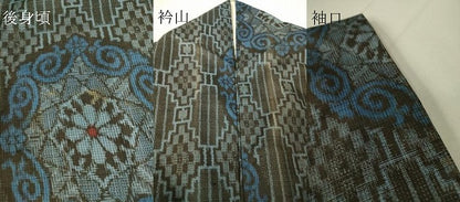 平和屋着物▽本場大島紬 単衣 割り込み絣 正倉院花文 正絹 逸品 DAAV5563az