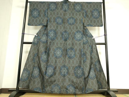 平和屋着物▽本場大島紬 単衣 割り込み絣 正倉院花文 正絹 逸品 DAAV5563az