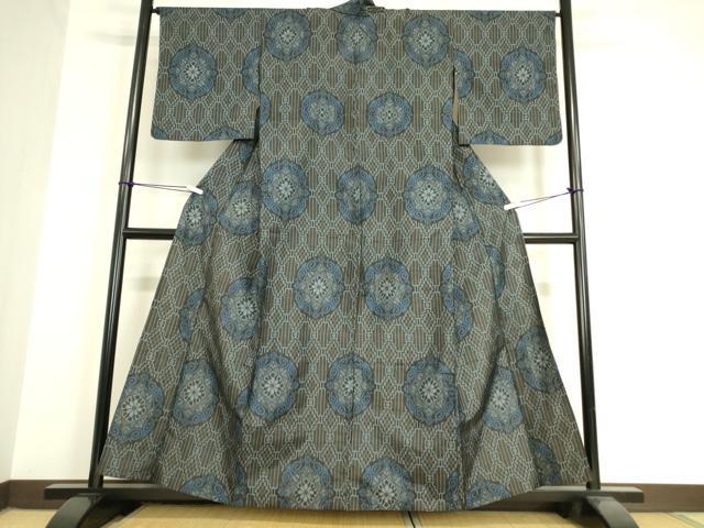 平和屋着物▽本場大島紬 単衣 割り込み絣 正倉院花文 正絹 逸品 DAAV5563az