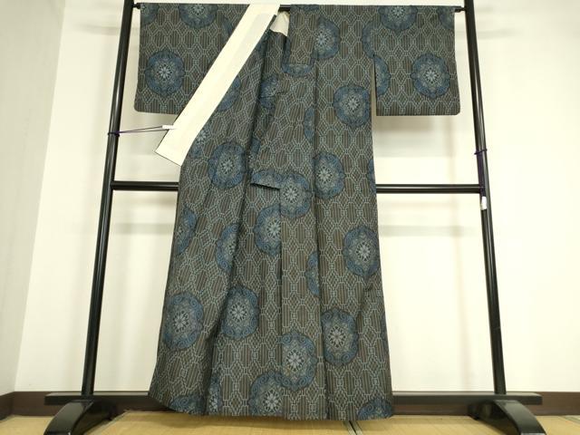 平和屋着物▽本場大島紬 単衣 割り込み絣 正倉院花文 正絹 逸品 DAAV5563az