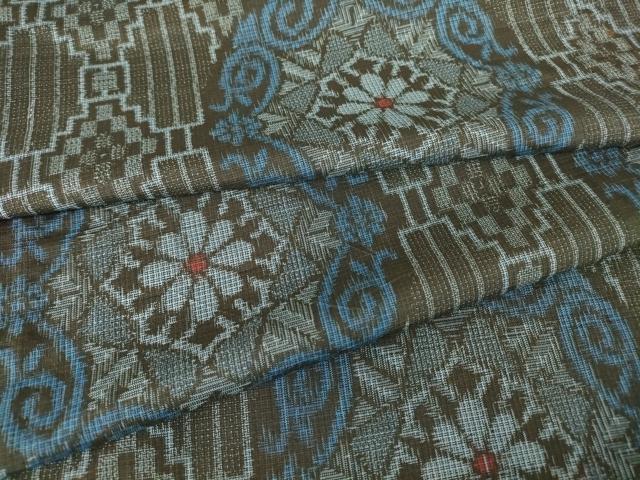 平和屋着物▽本場大島紬 単衣 割り込み絣 正倉院花文 正絹 逸品 DAAV5563az