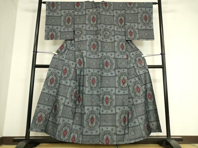平和屋着物▽本場大島紬　単衣　割り込み絣　花菱文　正絹　逸品　DAAV5564az