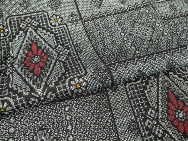 平和屋着物▽本場大島紬　単衣　割り込み絣　花菱文　正絹　逸品　DAAV5564az