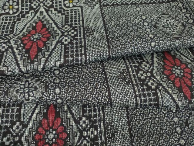 平和屋着物▽本場大島紬　単衣　割り込み絣　花菱文　正絹　逸品　DAAV5564az