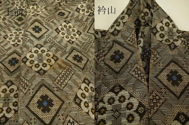 平和屋着物▽本場大島紬 龍郷絣 単衣 花菱文 正絹 逸品 DAAV5565az