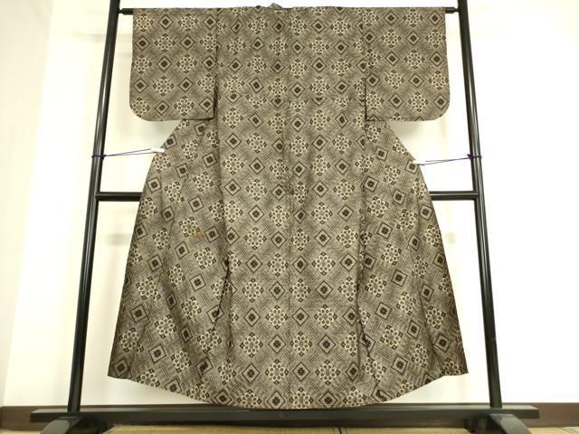 平和屋着物▽本場大島紬 龍郷絣 単衣 花菱文 正絹 逸品 DAAV5565az