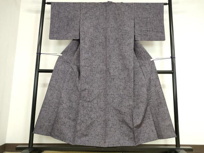平和屋着物▽上質な紬　単衣　蔦の葉文　正絹　逸品　DAAV5568az
