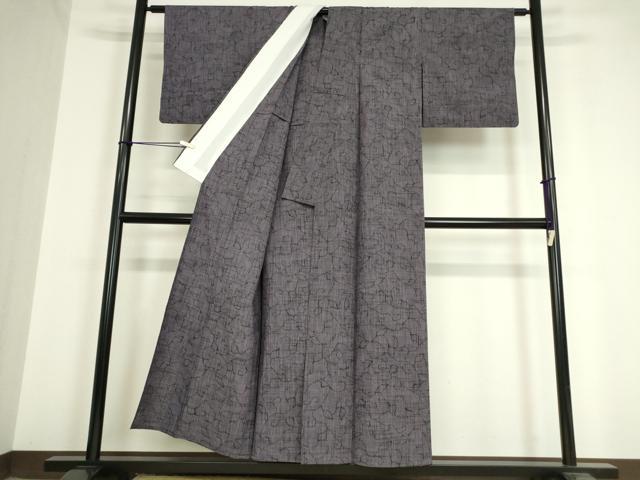 平和屋着物▽上質な紬　単衣　蔦の葉文　正絹　逸品　DAAV5568az