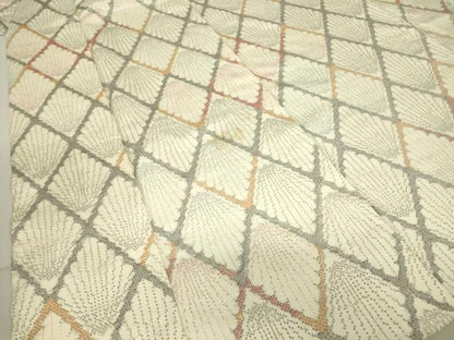 平和屋着物▽上質な紬 単衣 格子花文 正絹 逸品 DAAV5569az