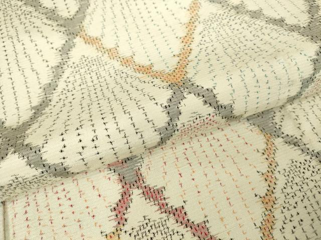 平和屋着物▽上質な紬 単衣 格子花文 正絹 逸品 DAAV5569az