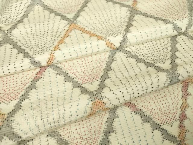 平和屋着物▽上質な紬 単衣 格子花文 正絹 逸品 DAAV5569az
