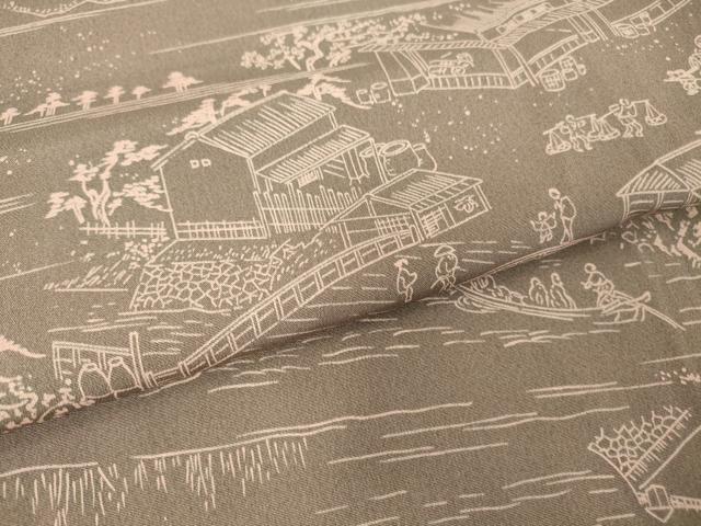 平和屋着物▽上質な小紋 単衣 名所風景文 正絹 逸品 DAAV5571az