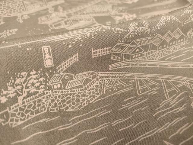 平和屋着物▽上質な小紋 単衣 名所風景文 正絹 逸品 DAAV5571az