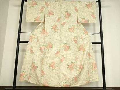 平和屋着物▽上質な紬 単衣 草花文 正絹 逸品 DAAV5572az