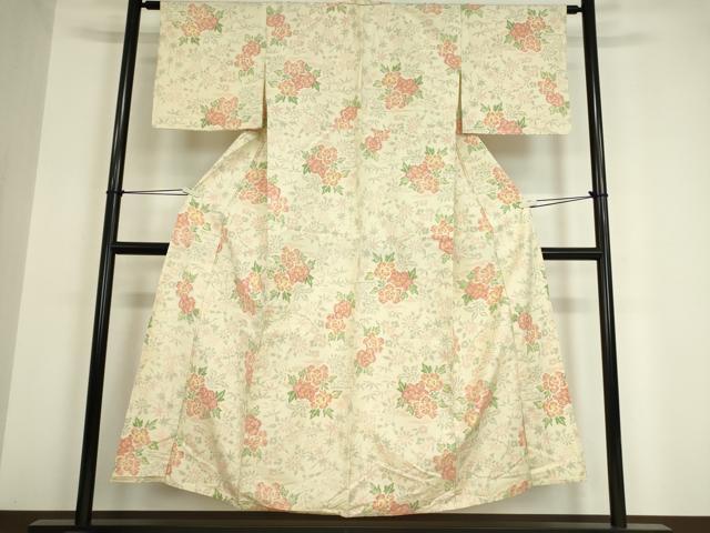 平和屋着物▽上質な紬 単衣 草花文 正絹 逸品 DAAV5572az