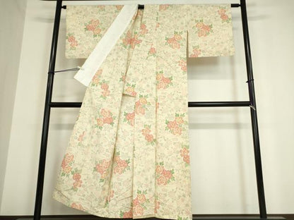 平和屋着物▽上質な紬 単衣 草花文 正絹 逸品 DAAV5572az