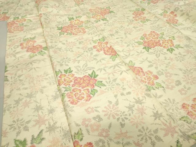 平和屋着物▽上質な紬 単衣 草花文 正絹 逸品 DAAV5572az