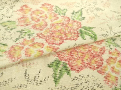 平和屋着物▽上質な紬 単衣 草花文 正絹 逸品 DAAV5572az
