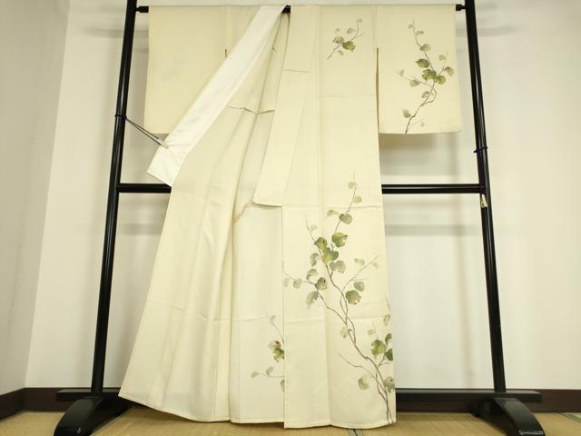 平和屋着物▽訪問着　単衣　枝葉文　正絹　逸品　DAAV5576az