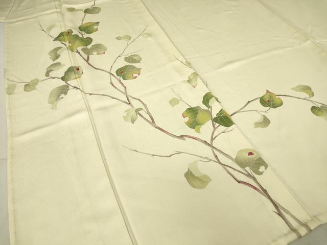 平和屋着物▽訪問着　単衣　枝葉文　正絹　逸品　DAAV5576az