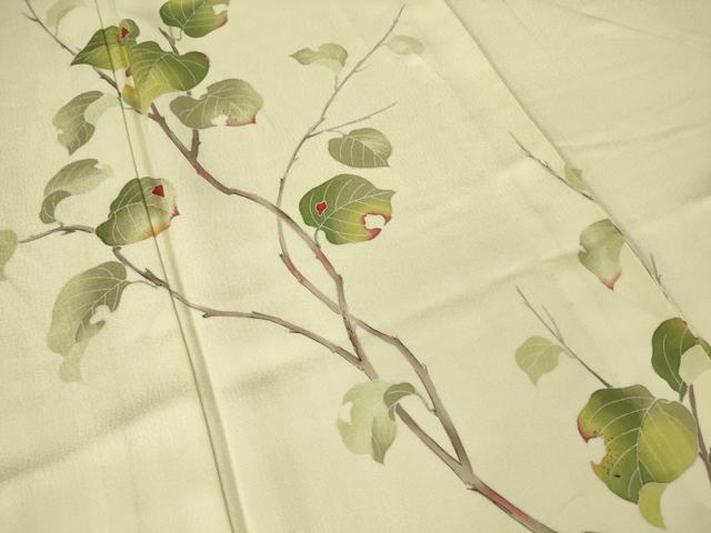 平和屋着物▽訪問着　単衣　枝葉文　正絹　逸品　DAAV5576az