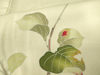平和屋着物▽訪問着　単衣　枝葉文　正絹　逸品　DAAV5576az